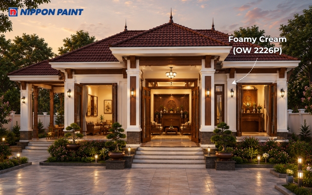 Trắng kem Foamy Cream (OW 2226P), nâu gỗ và đỏ nâu tạo vẻ đẹp trang trọng, ấm cúng