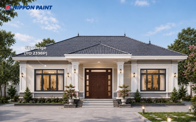 Tường be Sky Beige (YO 2398P), xám ghi và viền trắng mang đến vẻ đẹp sang trọng, hài hòa