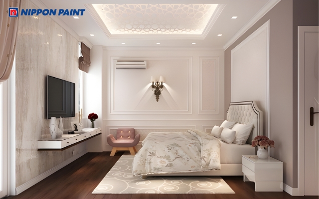 Những căn phòng có diện tích nhỏ như phòng ngủ, phòng làm việc trong nhà, sơn phào chỉ màu trắng sẽ tạo cảm giác rộng rãi hơn