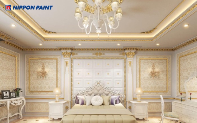 Phào chỉ màu vàng cho căn phòng theo phong cách cổ điển