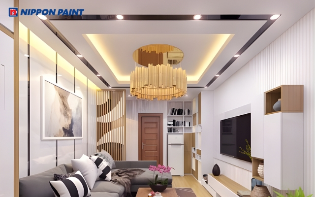 Phào chỉ màu đen kết hợp với trần và tường nhà màu trắng giúp căn phòng trở nên sang trọng, thu hút