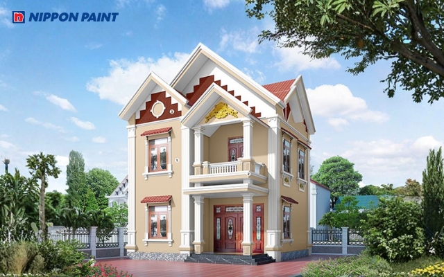 Phối Chalk Beige (38C-1P) và Rich Chocolate (24A-1A) đơn giản nhưng hài hòa, phù hợp khung cảnh xung quanh