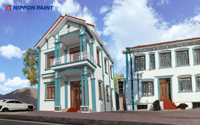 Biệt thự phong cách hiện đại dùng Blue Mood (59C-3D) và Gray Mood (13B-4D)