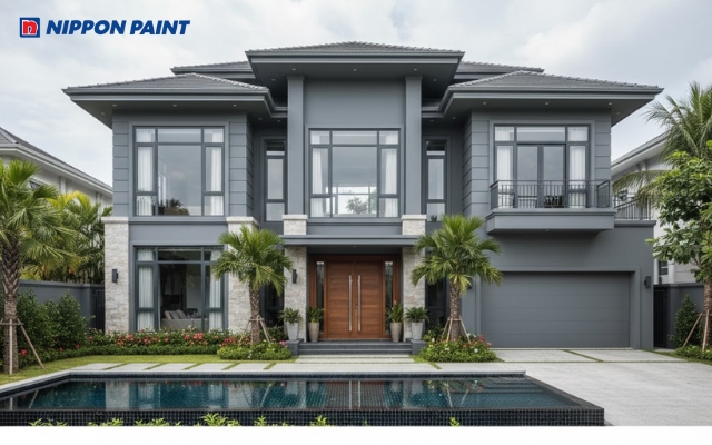 Biệt thự xám ghi với phong cách thanh lịch, hiện đại