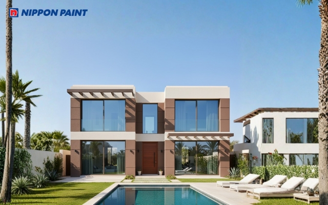 Biệt thự hiện đại phối Tenderness (OW070) và Earth Brown (26B-4D) sang trọng, tiện nghi 