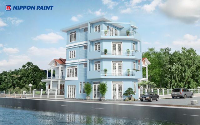 Biệt thự với gam màu xanh dương nhẹ nhàng