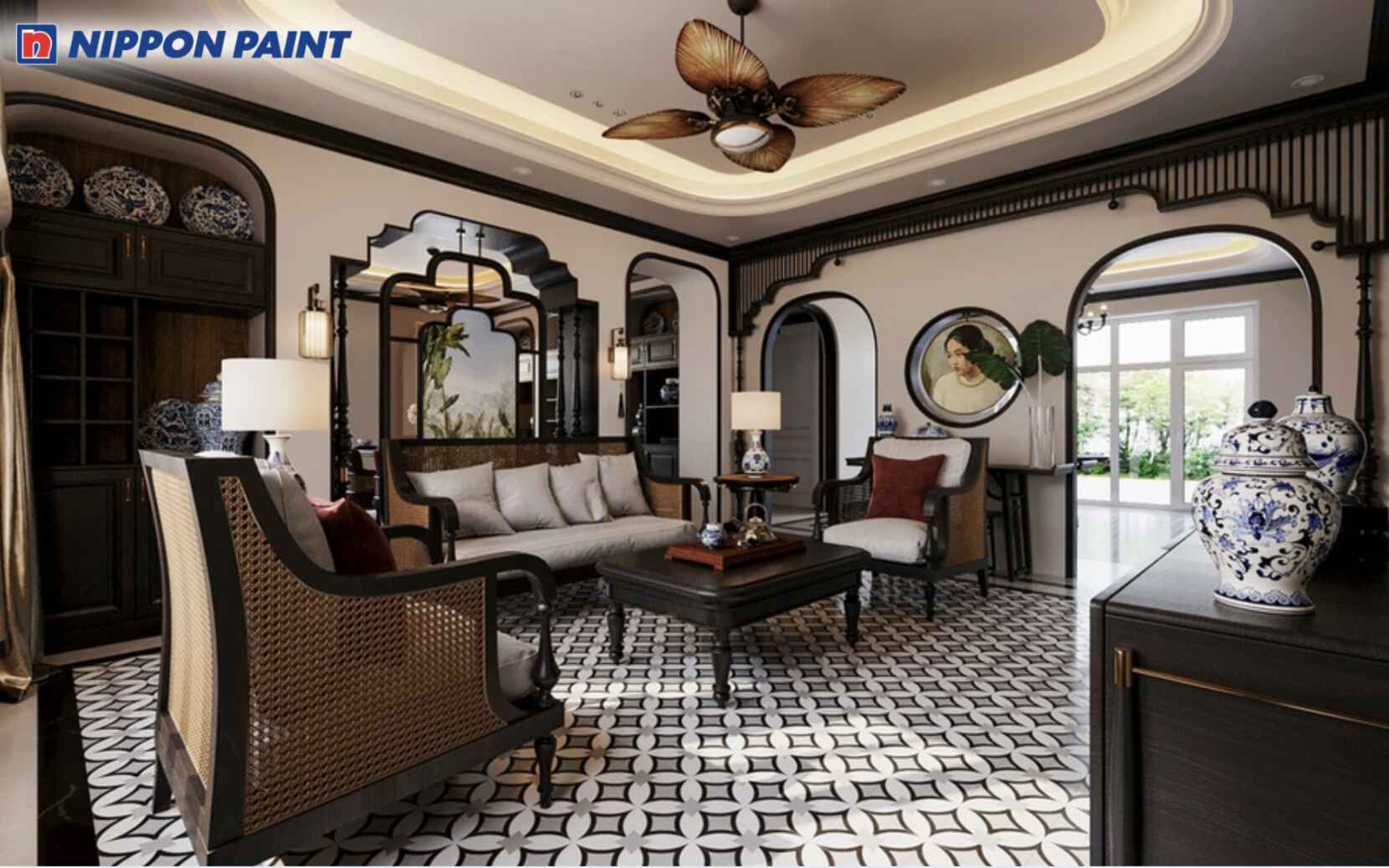 Sự phối hợp giữa nâu gỗ và màu tường be sáng giúp phòng ăn trở nên dễ chịu