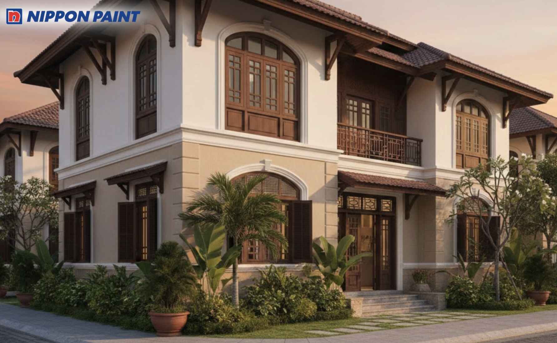 Kết hợp giữa trắng kem - nâu trầm cho nhà phong cách Indochine