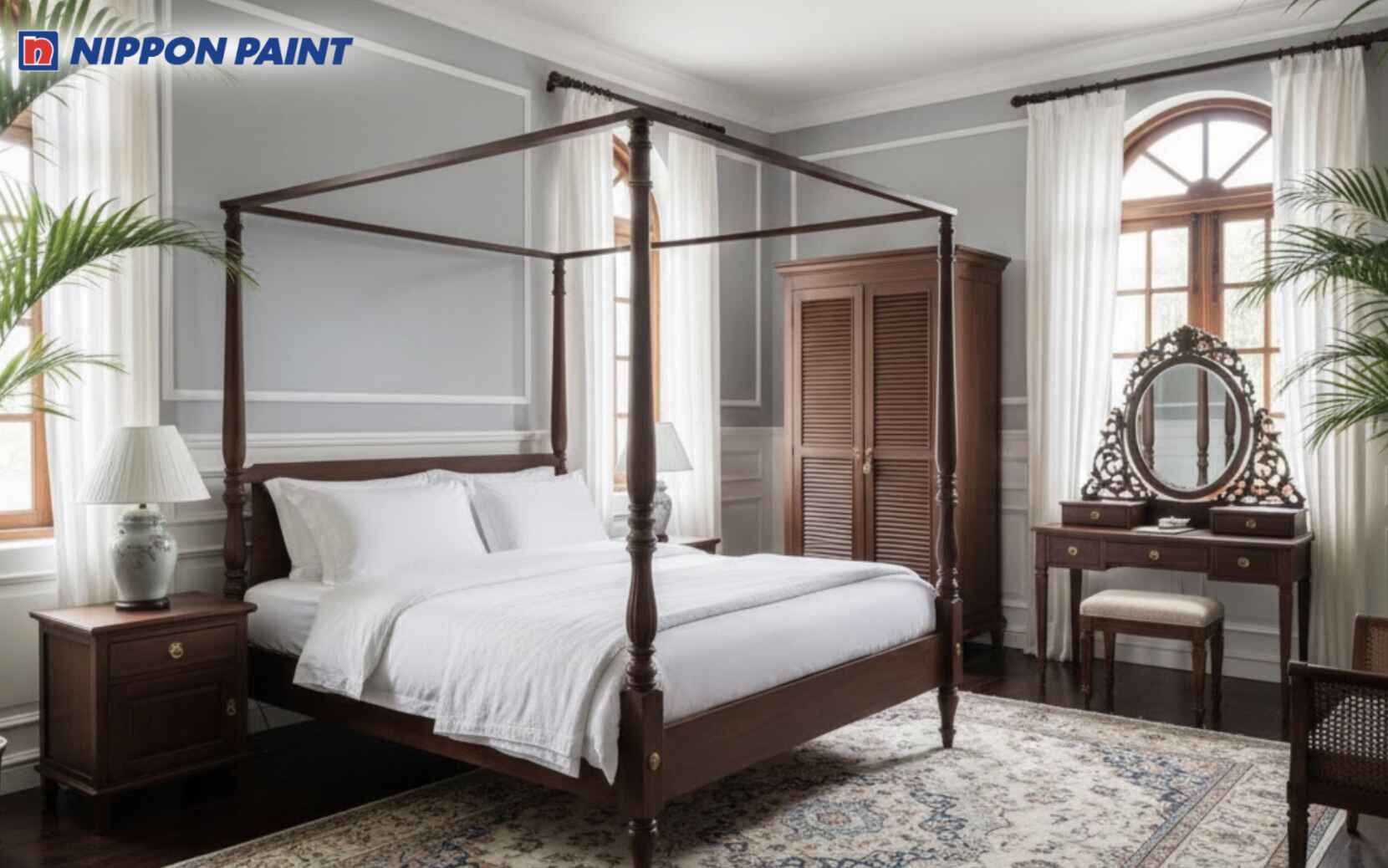 Phòng ngủ sử dụng màu trung tính ấm kết hợp nội thất gỗ