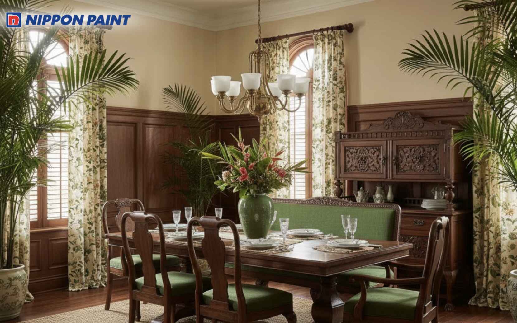 Gam be sáng làm nền, điểm nhấn nội thất xanh trầm giúp không gian thêm chiều sâu