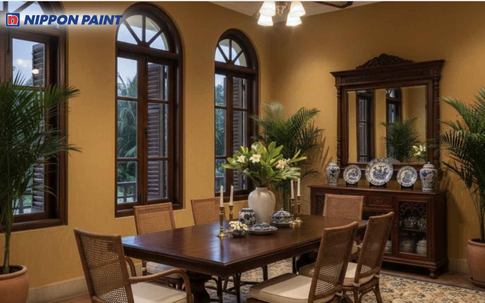 Sơn tường vàng sậm mang lại nét hoài cổ cho căn bếp