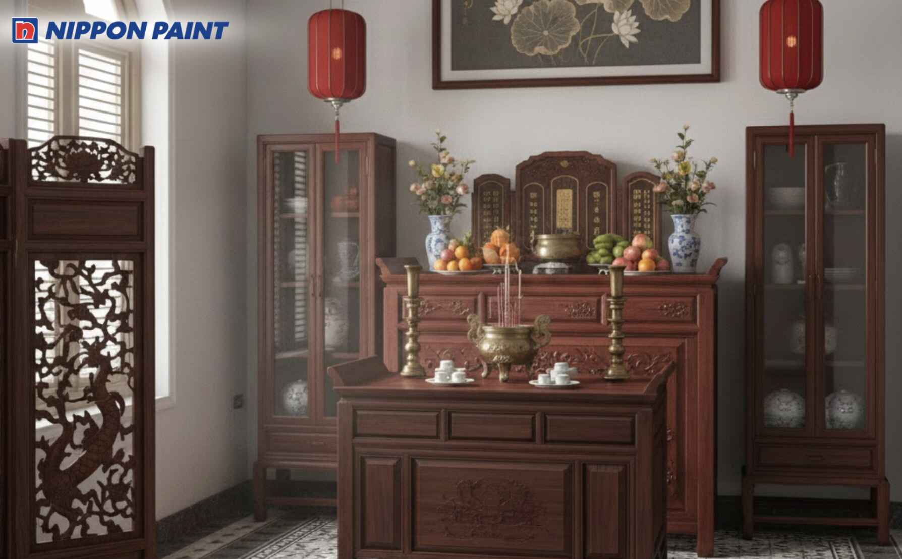 Cách phối màu nâu trầm từ nội thất kết hợp sơn tường trung tính giúp không gian giữ trọn vẻ thanh tịnh