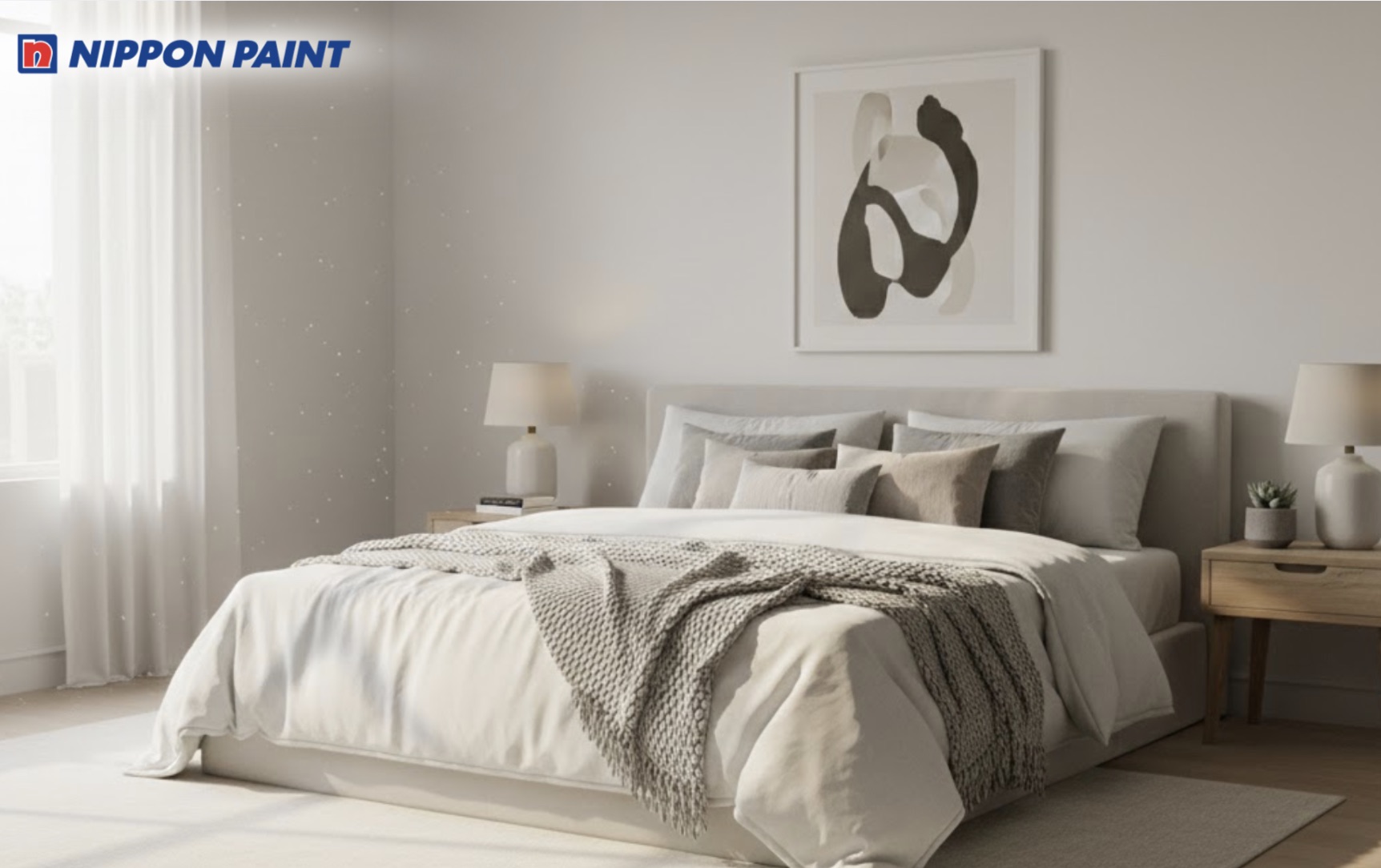 Tường trắng xám tạo cảm giác sạch sẽ, nhẹ nhàng cho không gian nghỉ ngơi