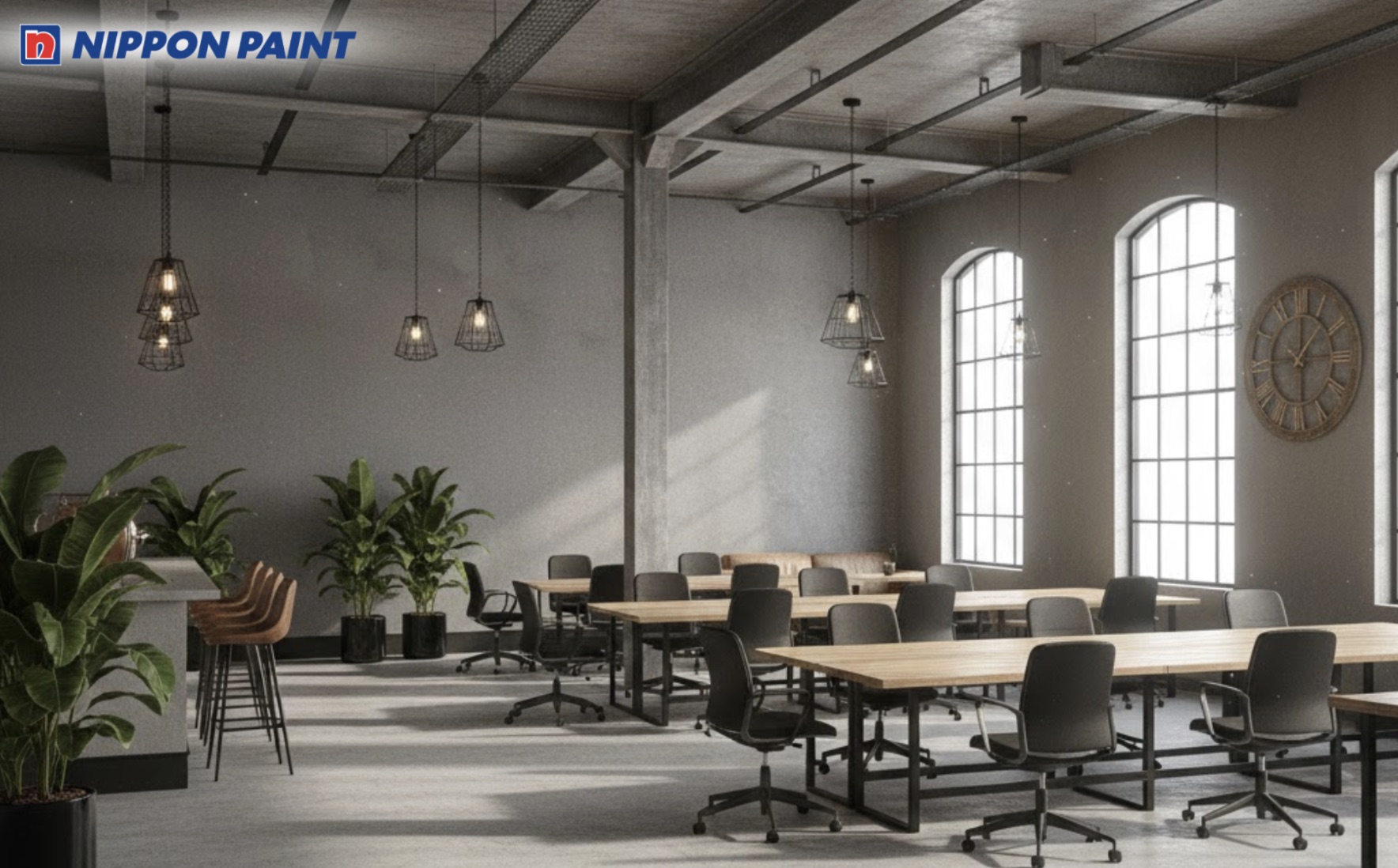 Sơn xám xi măng giúp văn phòng hiện đại, tăng khả năng tập trung