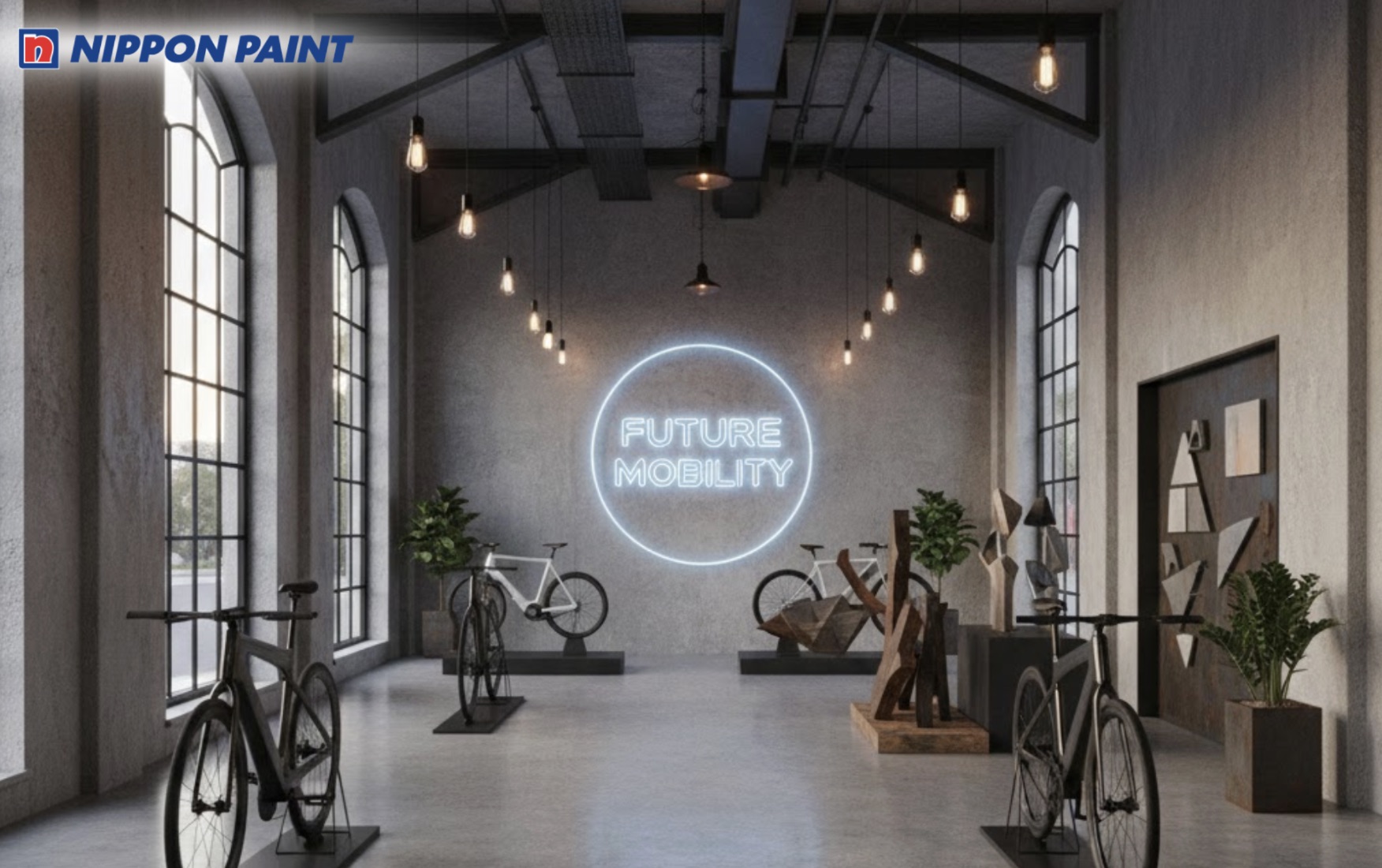 Phối xám với đen mờ giúp không gian tập trung vào tác phẩm, hạn chế nhiễu thị giác