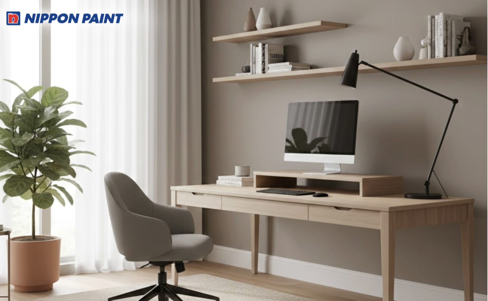 Gợi ý phối sơn Japandi tối giản với xám be và nội thất màu trung tính