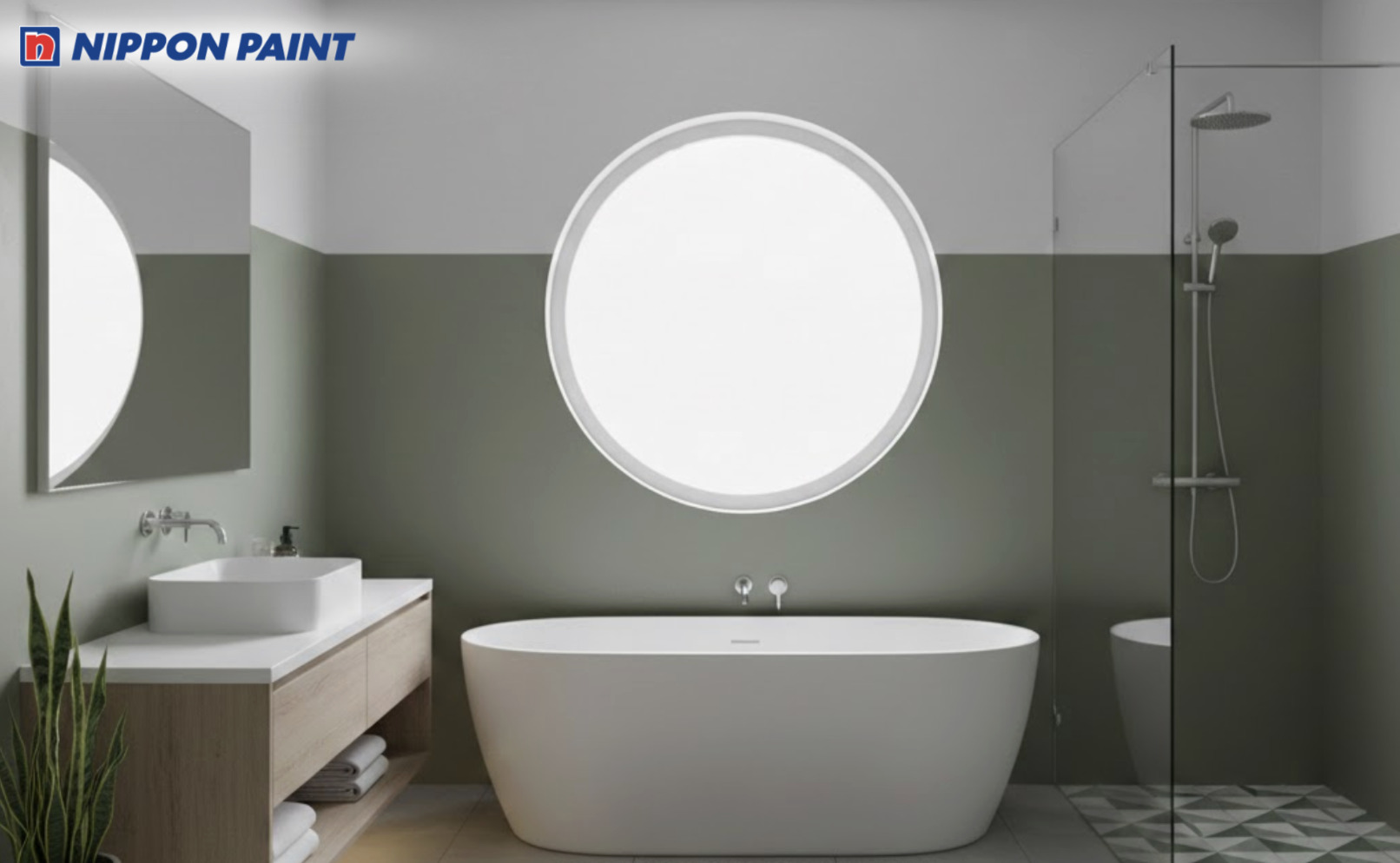 Gợi ý phối sơn Japandi với xám sáng kết hợp chi tiết gỗ chống ẩm