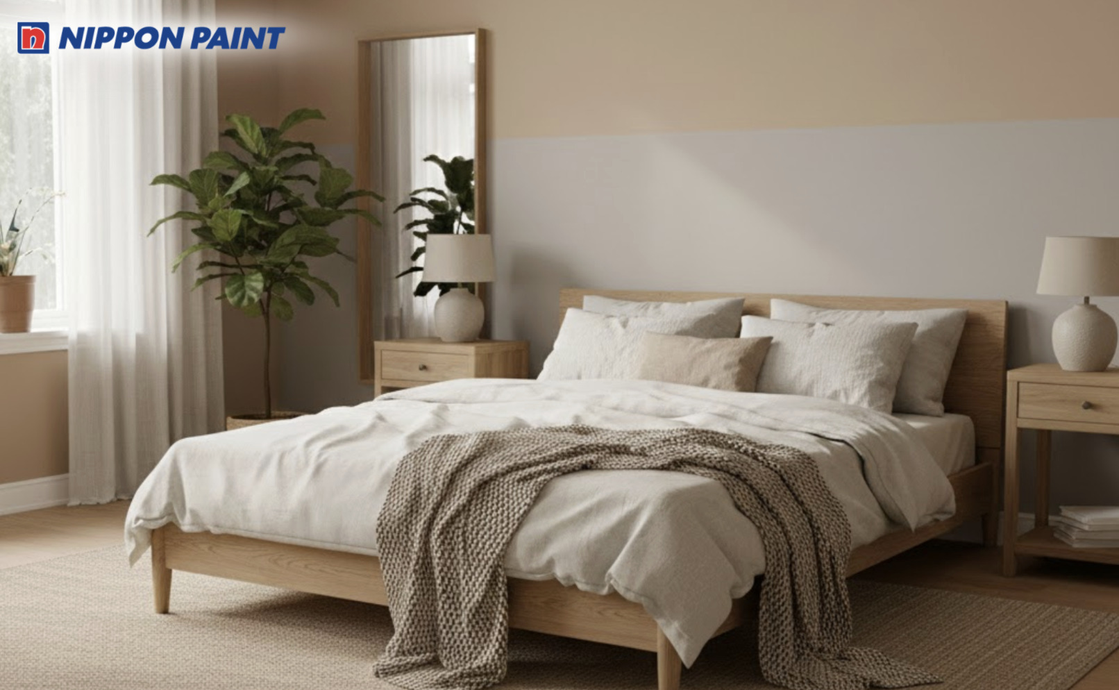 Gợi ý bảng màu sơn Japandi gồm be nhạt - trắng kem - xám nhạt