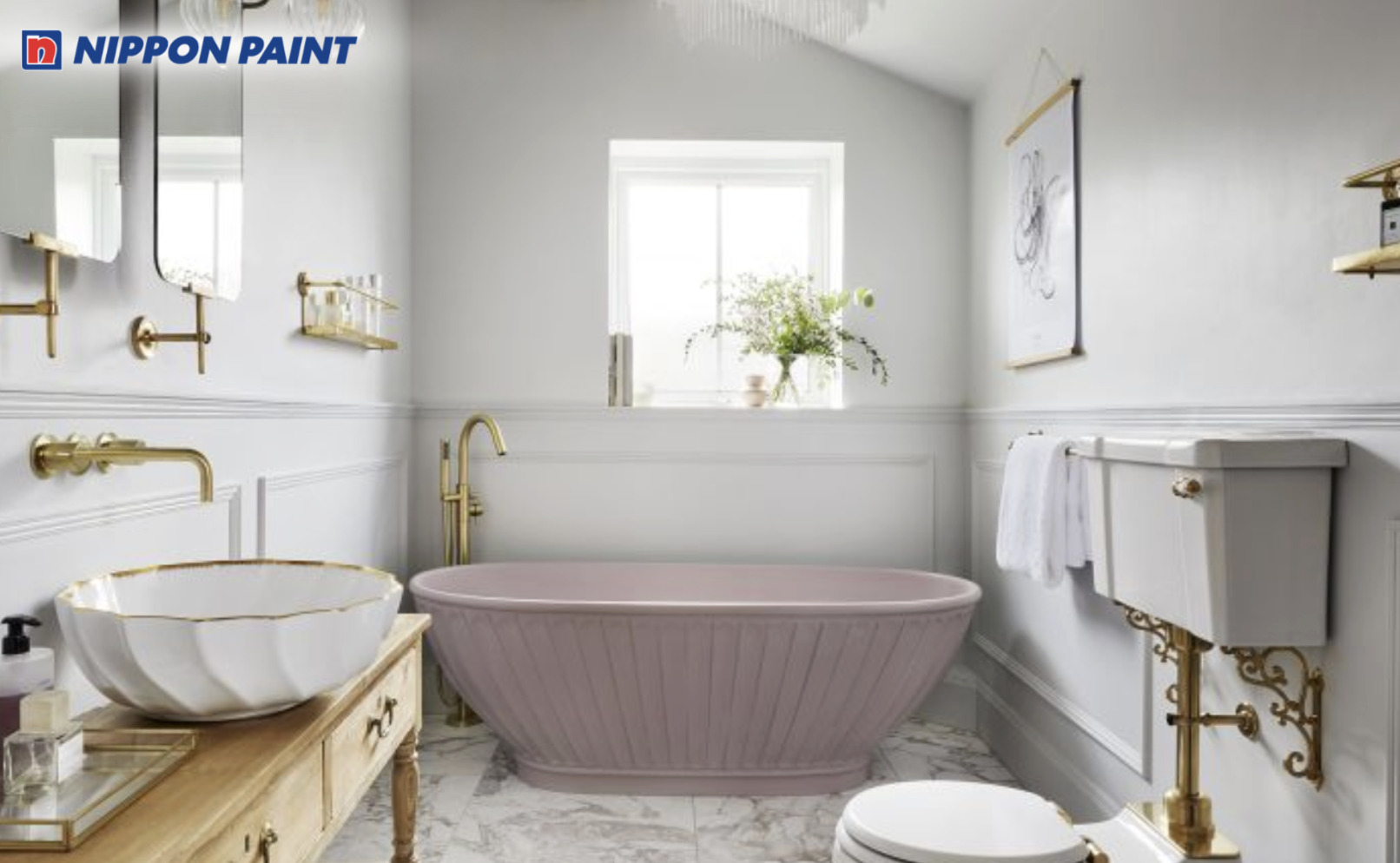 Sơn tường Japandi xám sáng cho không gian phòng tắm tinh tế