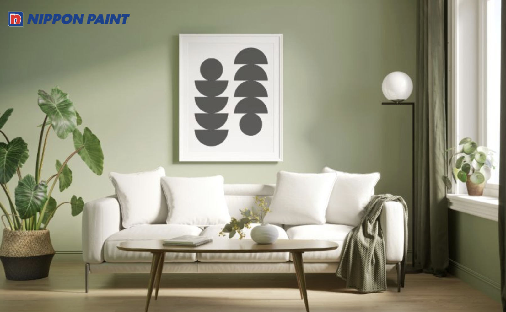 Phối màu Xanh olive tối giản cho phòng khách hiện đại, sang trọng nhưng gần gũi