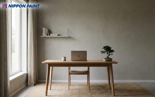 Phòng làm việc sơn tường ghi trung tính