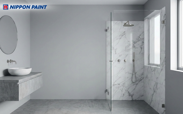 Gạch vân đá trắng phối tường ghi nhạt thanh lịch