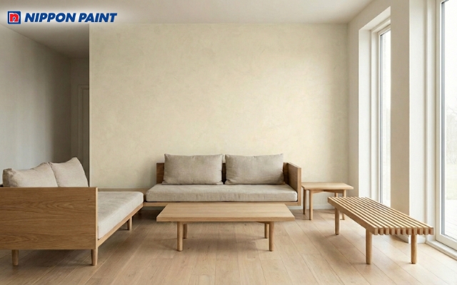 Sơn tường màu kem vani kết hợp với sàn gỗ mang đến sự ấm áp và gần gũi