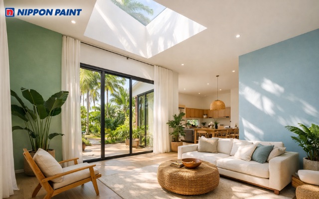 Ánh sáng và màu sơn nhiệt đới tạo không gian sống thông thoáng