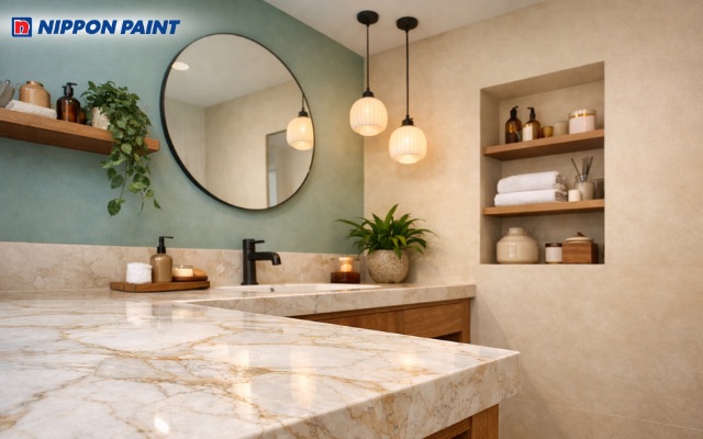 Phối hợp màu sơn xanh ngọc và kem theo tinh thần nhiệt đới