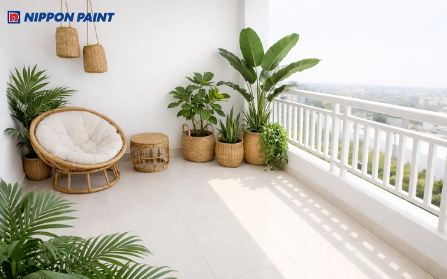 Màu trắng tinh khôi giúp khu vực logia luôn sáng sủa và thoáng mát