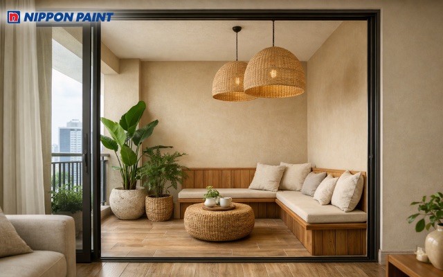 Tông kem đất tạo sự chuyển tiếp mượt mà giữa nội thất và ngoại thất