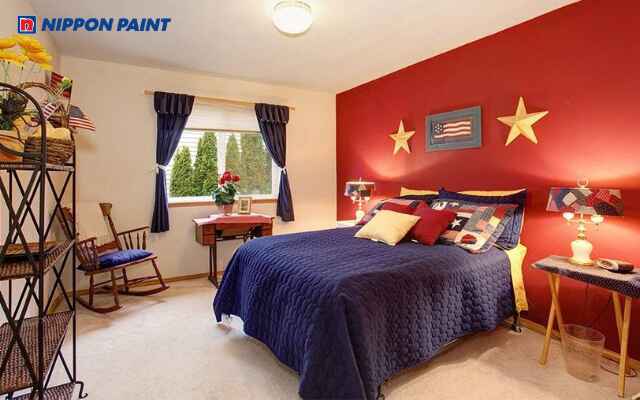 Phòng ngủ phối đỏ và trắng nổi bật, sáng tạo và tinh tế, mang đến không gian thư giãn