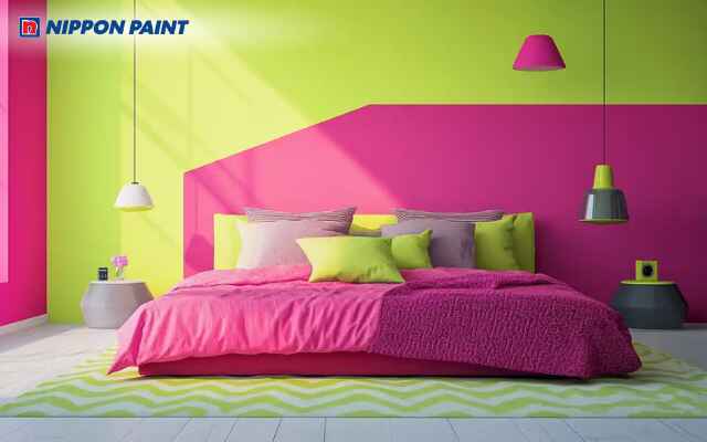 Thiết kế phòng ngủ phối xanh lá và hồng tạo điểm nhấn nữ tính, sinh động và hiện đại