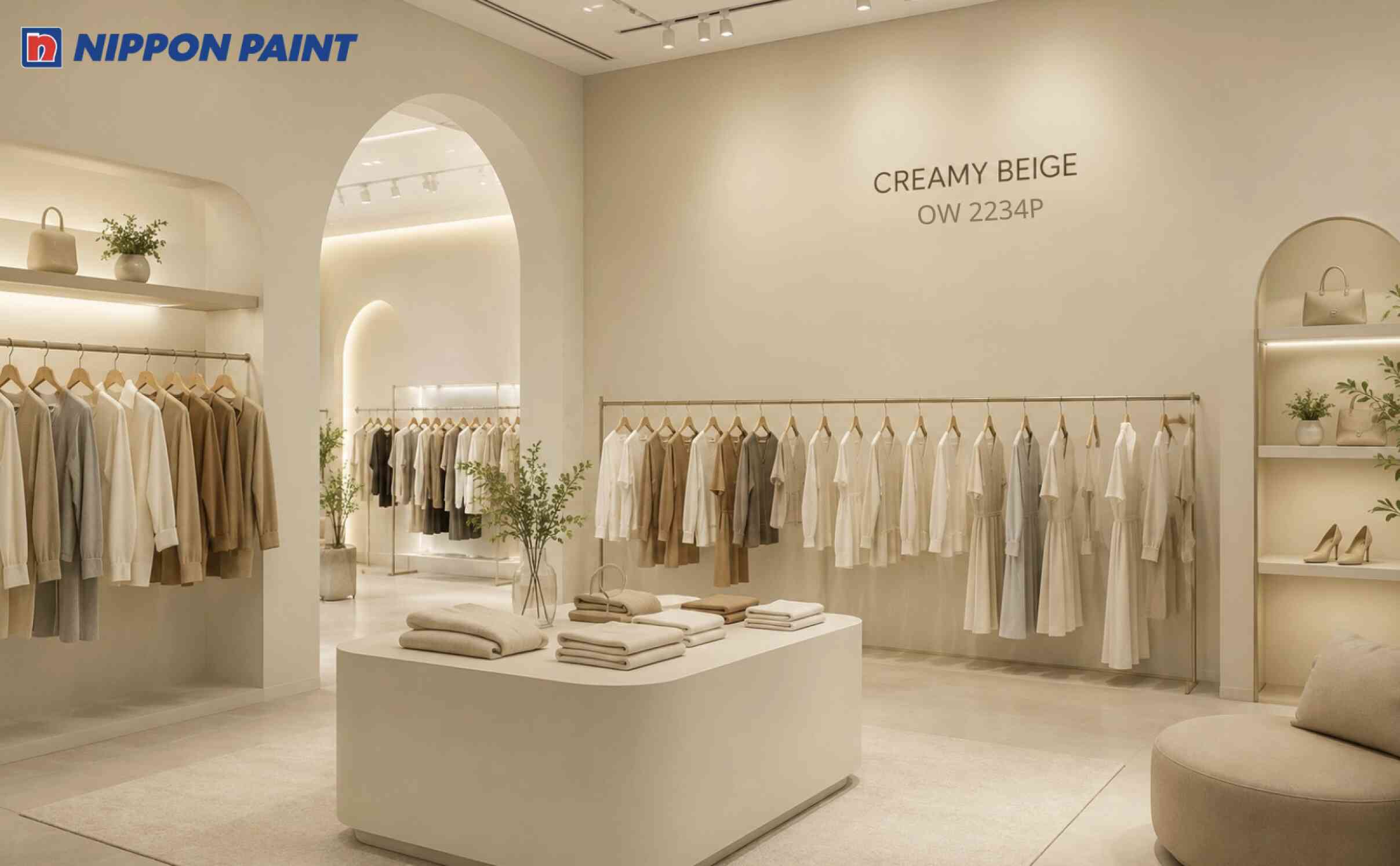 Showroom màu be (OW 2234P) mang đến cảm giác ấm áp, tinh tế và gần gũi