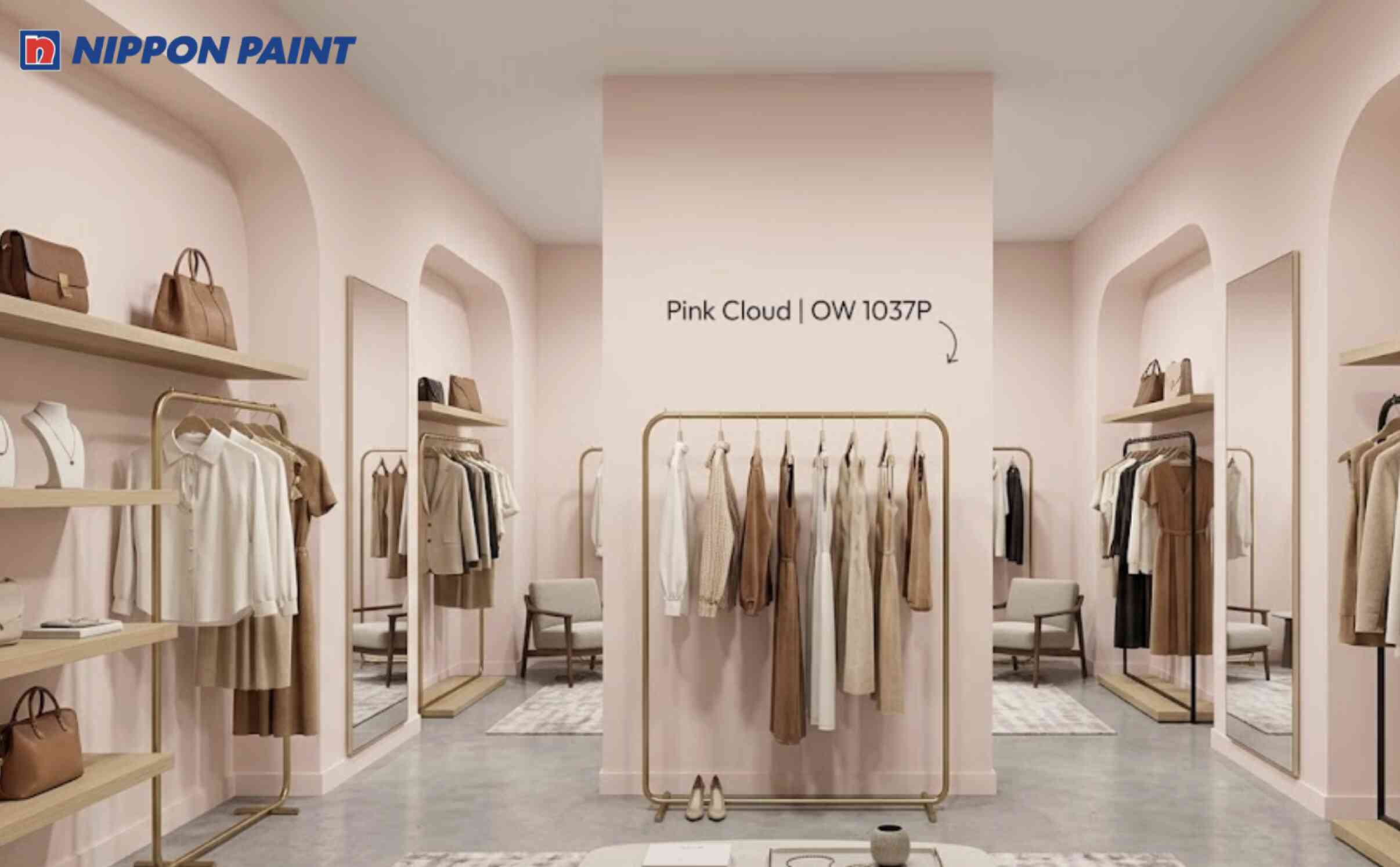 Màu hồng phấn (OW 1037P) phù hợp với showroom mỹ phẩm hoặc thời trang nữ