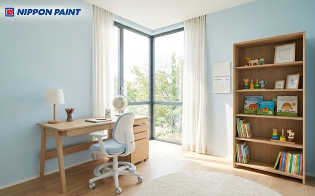 Màu xanh nước biển kết hợp với màu gỗ giúp não bộ tập trung hơn