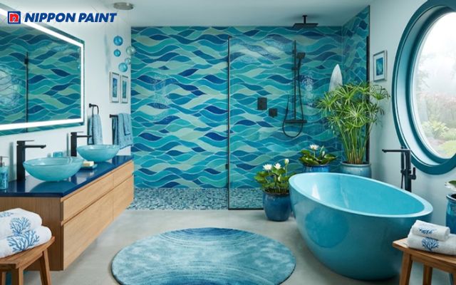 Những gam màu xanh dương giúp không phòng tắm thêm sạch sẽ và tươi mát