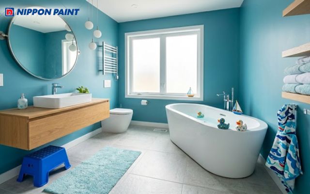 Xanh nước biển kết hợp với màu trắng tạo sự gần gũi với thiên nhiên biển cả