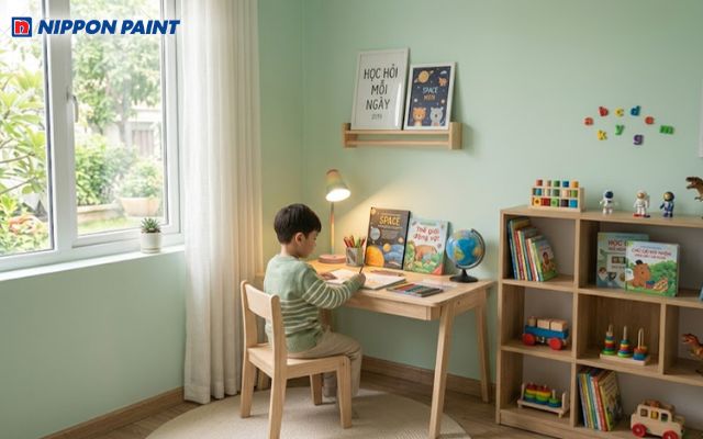 Phòng học màu xanh lá cây cho bé trai 2019