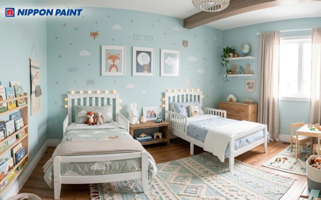 Sự kết hợp giữa màu xanh lá cây và xanh da trời giúp trẻ ngủ sâu giấc