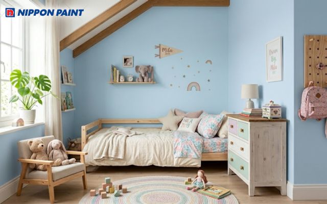 Phòng ngủ màu xanh nước biển giúp phát triển khả năng sáng tạo