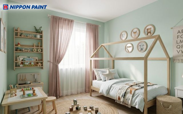 Màu xanh lá cây làm cho không gian yên bình và sự an tâm cho trẻ
