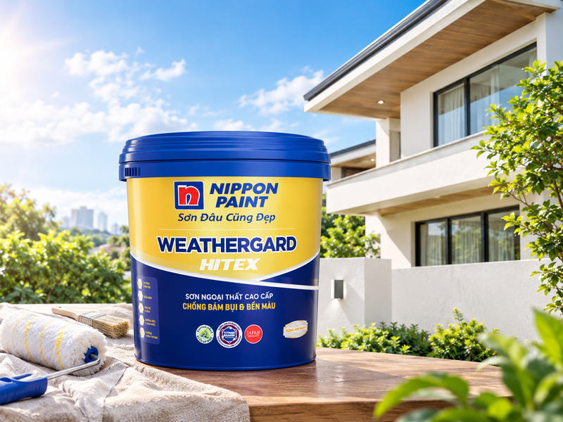 Nippon WeatherGard Hitex sơn bóng chống phai màu, chống thấm