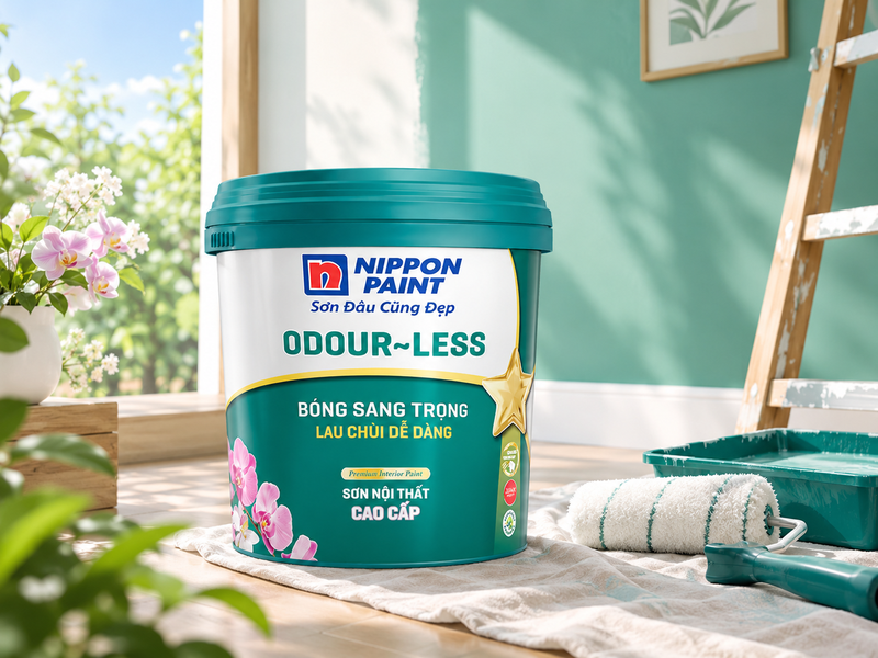 Sơn Nippon Odour-less Bóng Sang Trọng chống phai màu, bề mặt bóng mịn