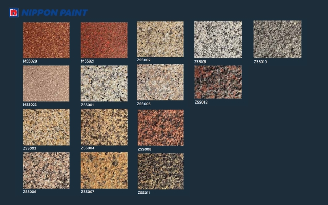Bảng màu sơn giả đá Nippon Paint mô phỏng chân thực màu sắc và vân đá tự nhiên.