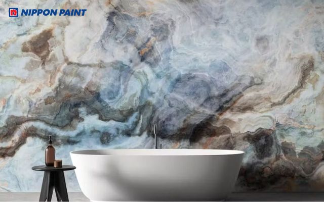 Hốc tường phủ sơn giả đá cẩm thạch làm nổi bật vẻ đẹp sang trọng, hiện đại của không gian