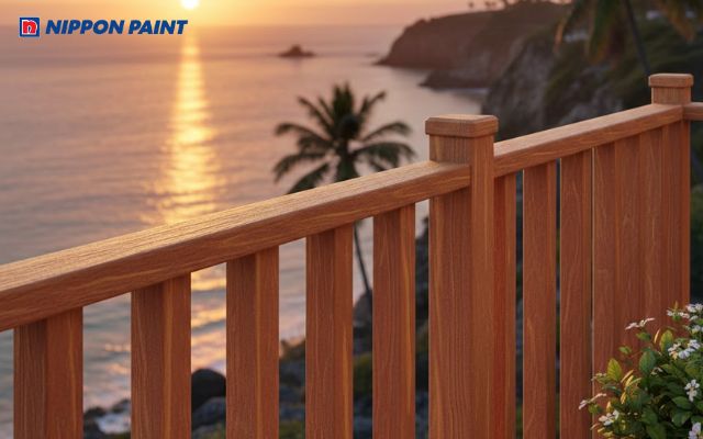 Lan can màu nâu giả gỗ mang lại cảm giác ấm áp và gần gũi