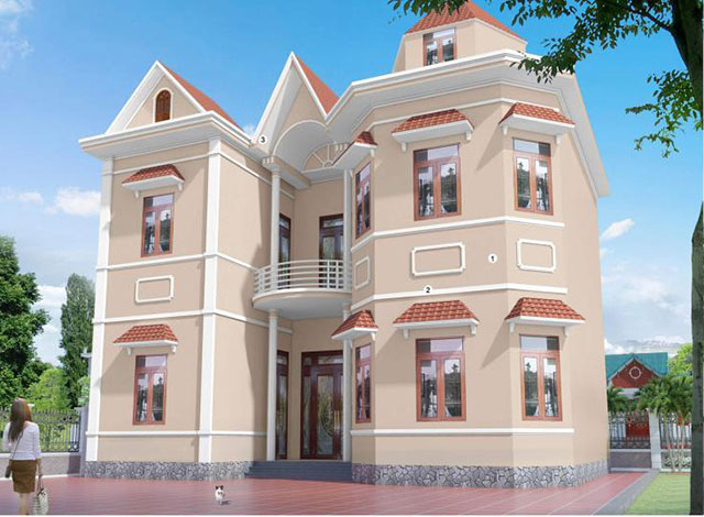 Mẫu 9: Màu sơn White BS 9102 phủ trên cột, phào chỉ và chi tiết trang trí, tạo điểm nhấn nổi bật cho ngôi nhà