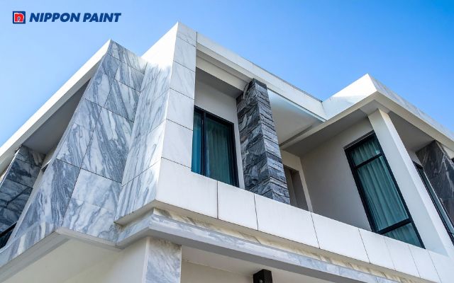 Mẫu 24: Chọn sơn trắng sứ kết hợp vân đá mang lại vẻ đẹp tinh giản sang trọng và bền lâu