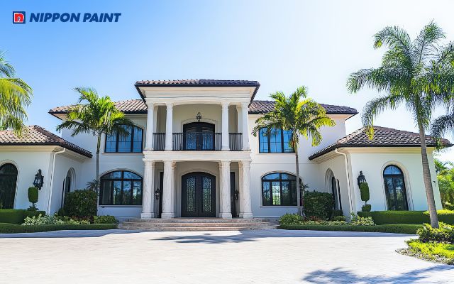 Mẫu 23: Màu trắng sứ tinh tế dễ phối cùng mọi gam màu mái và cửa